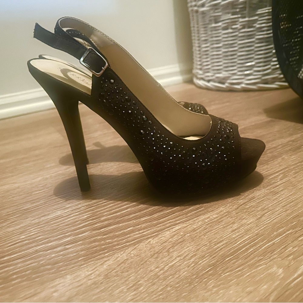 Shoe Dazzle Black Crystal Slingback Heels